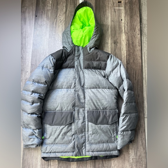 The North Face Other - The Northface Boys 14/16  Down Filled Gray Green Hooded Puffer Jacket EUC XL